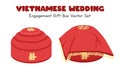 Vietnamese Mam Qua - engagement gift box clipart. Vietnam wedding gifts red cover tins flat vector illustration