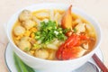 Vietnamese noodle with crab and mushroom or banh canh cua in white bowl Royalty Free Stock Photo