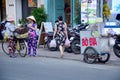 Vietnamese people with Bicycle Fruit and food Shop