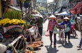 Vietnamese people often use cargo bikes to sell their goods on the streets of Hanoi, Vietnam Royalty Free Stock Photo