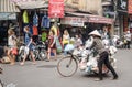 Vietnamese people often use cargo bikes to sell their goods on the streets of Hanoi, Vietnam. Royalty Free Stock Photo