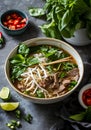 Vietnamese pho beef noodle soup bowl