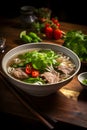 Vietnamese pho beef noodle soup bowl