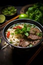 Vietnamese pho beef noodle soup bowl