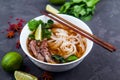 Vietnamese Pho Noodle Soup. Beef with Chilli, Basil, Rice Noodle Royalty Free Stock Photo