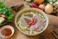 Vietnamese pho soup with beef, meatball, fresh vegetable Royalty Free Stock Photo