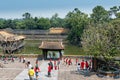 The Vietnamese primary pupils in red T-shirts make a study tour of the Emperor Tu Duc Tomb.