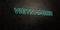VIETNAMESE -Realistic Neon Sign on Brick Wall background - 3D rendered royalty free stock image