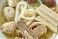 Vietnamese rice noodles or Pho with slice sausage and chop pork couple blood in soup on bowl Royalty Free Stock Photo