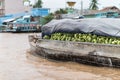 Vietnamese sellers on a boat with bananas in a floating market on the Mekong river in Vietnam