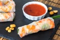 Vietnamese shrimp roll with red sauce