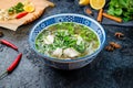 Vietnamese soup Pho GA on black stone table