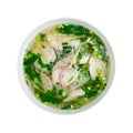 Vietnamese soup Pho GA on bowl, with chicken, green onion and spices isolated on white background top view Royalty Free Stock Photo