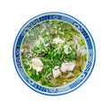 Vietnamese soup Pho GA with chicken and vegetables top view, isolated on white background Royalty Free Stock Photo