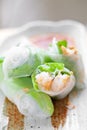 Vietnamese spring roll with lettuce and prawnan