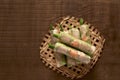 Vietnamese spring rolls - rice paper, lettuce, salad, vermicelli, noodles, shrimps, vegetables.