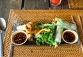 Vietnamese spring rolls and vegetables