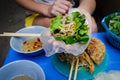 Vietnamese street food Bahn xeo or sizzling cake