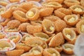 Vietnamese street food, bunch of Sesame Balls display in the market close up