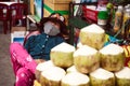Vietnamese street food vendor sleeping at a workplace