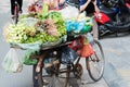 Vietnamese street vendors act and sell their vegetables and fruit products in Hanoi, Vietnam Royalty Free Stock Photo