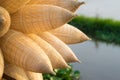 Vietnamese traditional bamboo fish traps against cultivation field on background