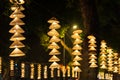 Vietnamese traditional conical hats hanging on wire for decoration. Royalty Free Stock Photo