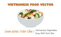 Vietnamese vegetables soup with dried pork skin flat vector design, clipart cartoon style Asian food. Vietnamese cuisine