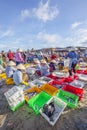 Vietnamese woman working on the beach at Long Hai fish market Royalty Free Stock Photo