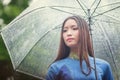 Vietnamese women wear Ao dai holding umbrella in the rain