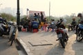 Vietnamese worker have breakfast at outside mobile restaurant