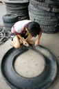 Vietnamese worker, recycle tire, tyre