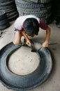 Vietnamese worker, recycle tire, tyre