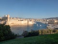 Vieux Port Old Port, Marseille and Fort Saint Jean seen from the Pharo Palace Royalty Free Stock Photo