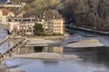 View of Aare river wtih an old and beautiful house in Bern old city