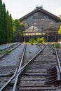 View of abandoned train tracks with Delicias station in the background, in Madrid, Spain Royalty Free Stock Photo