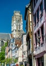 View of the Abbey of Saint-Ouen from a street in the old town of Rouen, France