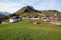 View from above at the alpine village of Warth. State of Vorarlberg, Austria Royalty Free Stock Photo