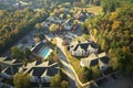 View from above of apartment residential condos between yellow fall trees in suburban area in South Carolina. American Royalty Free Stock Photo