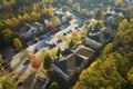 View from above of apartment residential condos between yellow fall trees in suburban area in South Carolina. American Royalty Free Stock Photo
