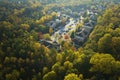 View from above of apartment residential condos between yellow fall trees in suburban area in South Carolina. American Royalty Free Stock Photo