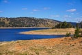 View from above on Australian outback landscape with lake