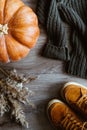 Autumn sweate, suede orange sneakers and pumpkin