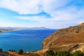 View from above of bay Rhodes, one of the Dodecanese Islands in the Aegean Sea, Greece. Royalty Free Stock Photo