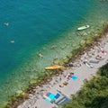 View from above of the beach near Malcesine on Lake Garda Royalty Free Stock Photo