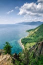 View above big beautiful lake, Baikal lake, Russia Royalty Free Stock Photo