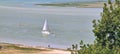 View from above on the boat sailing in the Bay of the Somme - Normandy - France Royalty Free Stock Photo