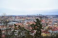 A view from above of the bridges across the Vltava River in the city of Prague. Royalty Free Stock Photo