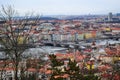 A view from above of the bridges across the Vltava River in the city of Prague. Royalty Free Stock Photo