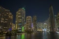 View from above of brightly illuminated high skyscraper buildings in downtown district of Miami Brickell in Florida, USA Royalty Free Stock Photo